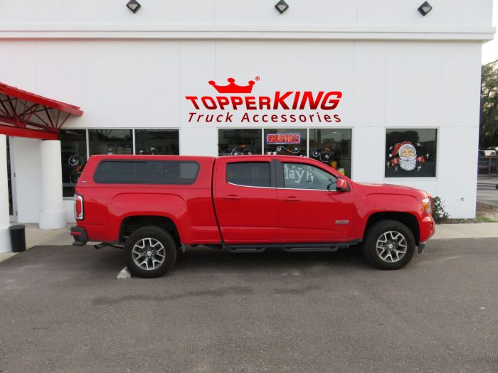 GMC Canyon with Ranch Sierra fiberglass topper, Side Steps, Hitch, Tint by TopperKING in Brandon, FL 813-689-2449 or Clearwater, FL 727-530-9066. Call now!