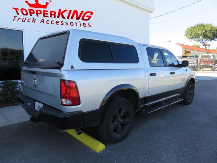 2015 Dodge RAM with LEER 180 Fiberglass Topper, Black Out Steps, Tint, and Hitch by TopperKING Brandon 813-689-2449 or Clearwater FL 727-530-9066. Call Now!