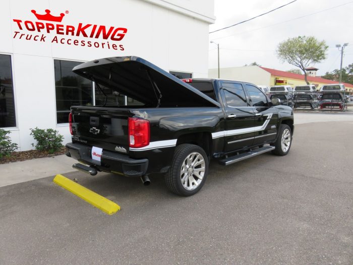 2017 Chevy Silverado with LEER 700, Side Steps, Bedliner, Graphics, Hitch. Call TopperKING Brandon 813-689-2449 or Clearwater 727-530-9066.