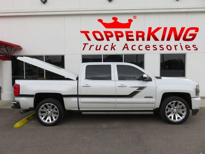 2017 Chevrolet Silverado with LEER 700 fiberglass tonneau, Hitch Step. Call TopperKING Brandon 813-689-2449 or Clearwater FL 727-530-9066.