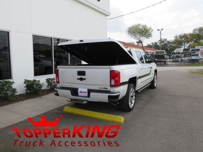 2017 Chevrolet Silverado with LEER 700 fiberglass tonneau, Hitch Step. Call TopperKING Brandon 813-689-2449 or Clearwater FL 727-530-9066.