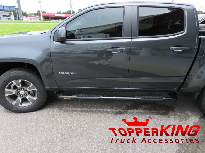 2016 Chevy Colorado with Blacked Out Nerf Bars, Bedliner, Hitch, Tint. Call TopperKING Brandon 813-689-2449 or Clearwater FL 727-530-9066.