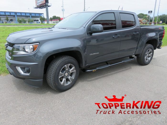 2016 Chevy Colorado with Blacked Out Nerf Bars, Bedliner, Hitch, Tint. Call TopperKING Brandon 813-689-2449 or Clearwater FL 727-530-9066.