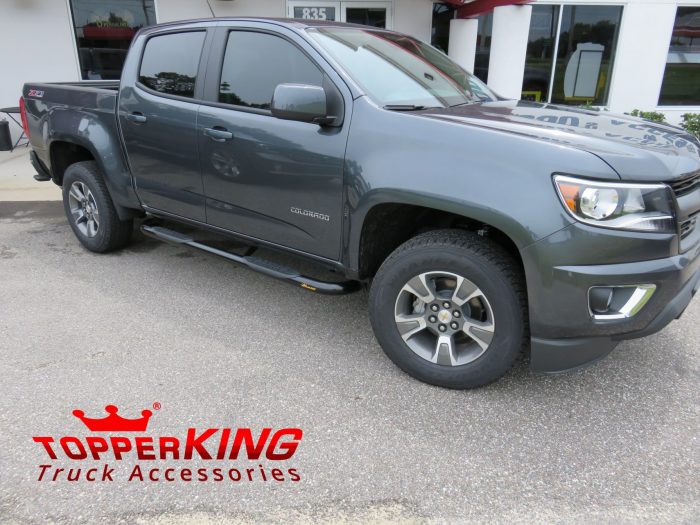 2016 Chevy Colorado with Blacked Out Nerf Bars, Bedliner, Hitch, Tint. Call TopperKING Brandon 813-689-2449 or Clearwater FL 727-530-9066.