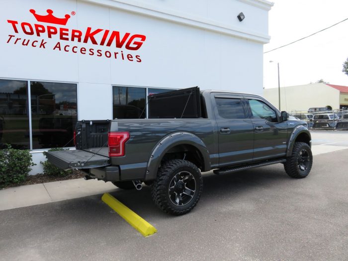 Ford F150 with LEER 350M Folding Tonneau, Bedliner, Vent Visors, Side Steps by TopperKING in Brandon 813-689-2449 or Clearwater FL 727-530-9066. Call now!