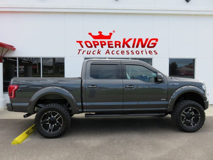 Ford F150 with LEER 350M Folding Tonneau, Bedliner, Vent Visors, Side Steps by TopperKING in Brandon 813-689-2449 or Clearwater FL 727-530-9066. Call now!