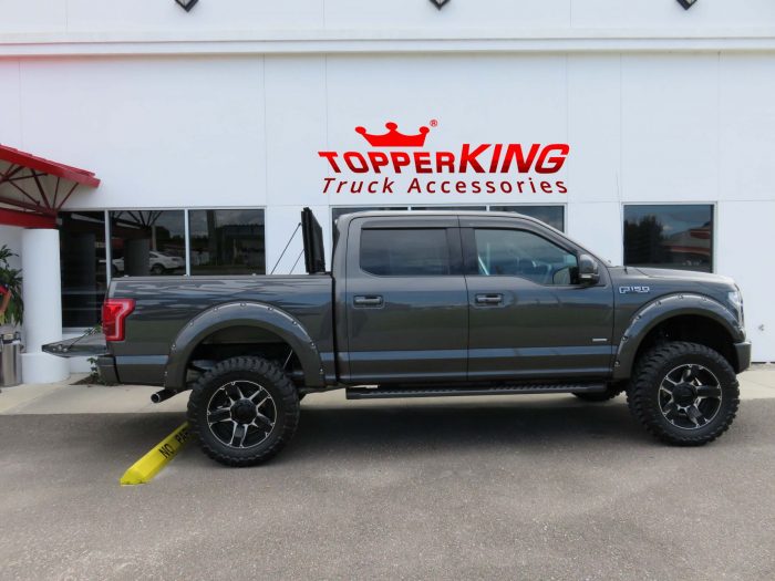 Ford F150 with LEER 350M Folding Tonneau, Bedliner, Vent Visors, Side Steps by TopperKING in Brandon 813-689-2449 or Clearwater FL 727-530-9066. Call now!