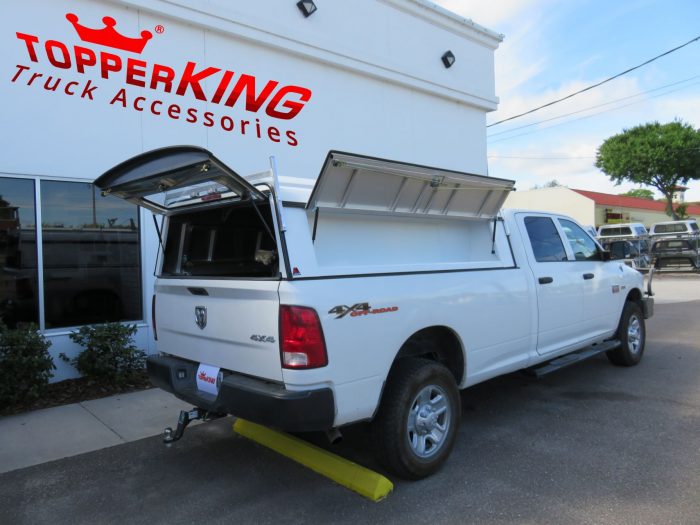 Dodge RAM with LEER DCC Commercial topper, Nerf Bars, Grill Guard, Roof Racks, Tint and Hitch by TopperKING in Brandon, FL 813-689-2449 Call today to start!