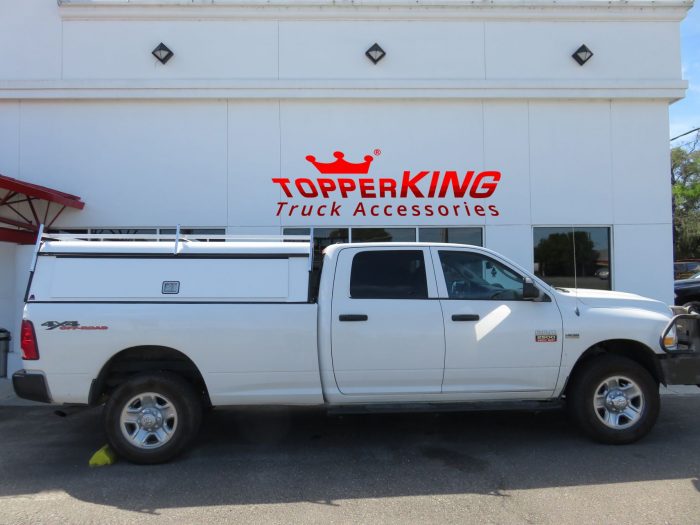 Dodge RAM with LEER DCC Commercial topper, Nerf Bars, Grill Guard, Roof Racks, Tint and Hitch by TopperKING in Brandon, FL 813-689-2449 Call today to start!