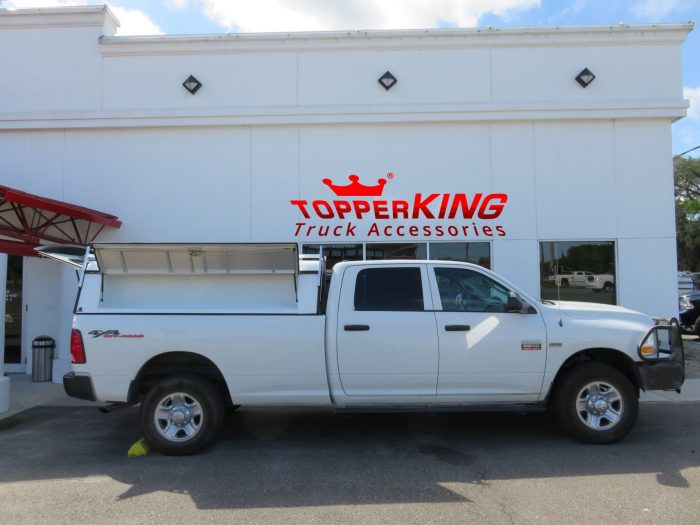 Dodge RAM with LEER DCC Commercial topper, Nerf Bars, Grill Guard, Roof Racks, Tint and Hitch by TopperKING in Brandon, FL 813-689-2449 Call today to start!