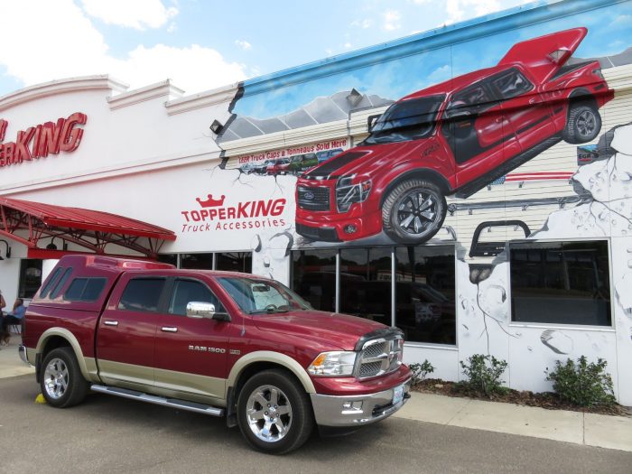 Dodge RAM with Ranch Supreme fiberglass topper, Vent Visors, Bug Guard, Tint by TopperKING in Brandon 813-689-2449 or Clearwater FL 727-530-9066. Call now!