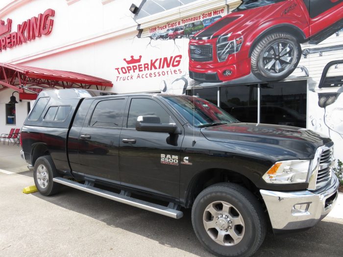 2015 Dodge RAM with LEER 122 fiberglass topper, Running Boards, Hitch, Tint by TopperKING in Brandon 813-689-2449 or Clearwater FL 727-530-9066. Call now!