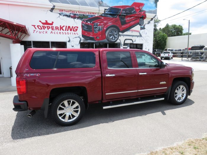 2017 Chevrolet Silverado with LEER 100XL topper, Sides Steps, Chrome, Hitch, Tint by TopperKING Brandon 813-689-2449 or Clearwater FL 727-530-9066. Call us!