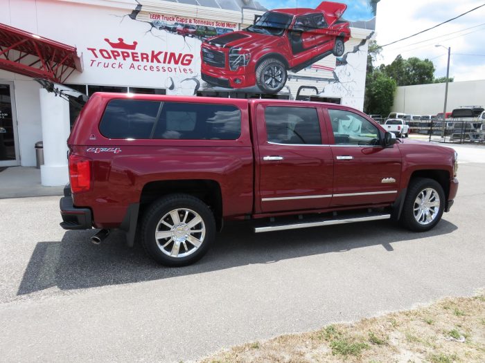 2017 Chevrolet Silverado with LEER 100XL topper, Sides Steps, Chrome, Hitch, Tint by TopperKING Brandon 813-689-2449 or Clearwater FL 727-530-9066. Call us!