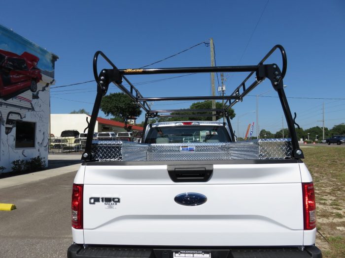 2017 Ford F150 with Commercial Ladder Rack, Aluminum Boxes, Hitch by TopperKING Brandon 813-689-2449 or Clearwater FL 727-530-9066. Call now!