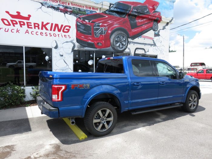 2017 Ford F150 with a LEER 700 Fiberglass Tonneau, Running Boards, Hitch, Tint by TopperKING Brandon 813-689-2449 or Clearwater FL 727-530-9066. Call now!