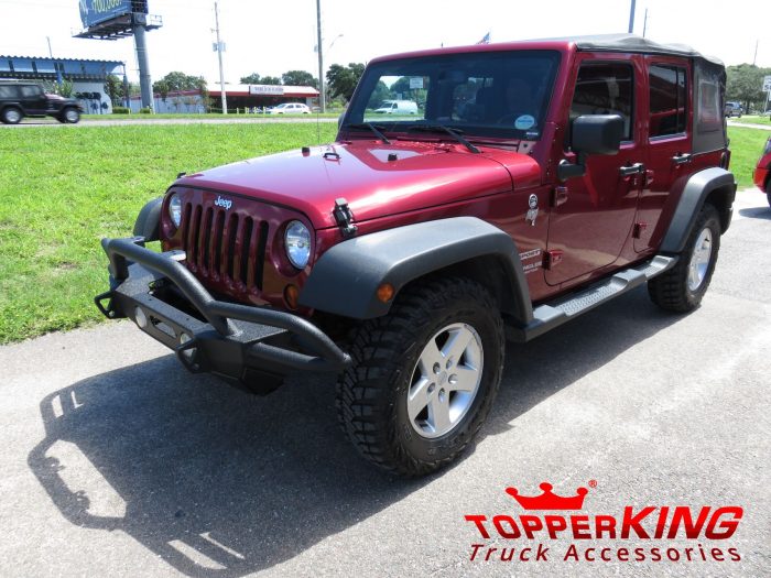 2015 Jeep Wrangler Smittybilt bumper, fender flares, and custom hitch by TopperKING in Brandon, FL 813-689-2449 Call today to start on your truck!