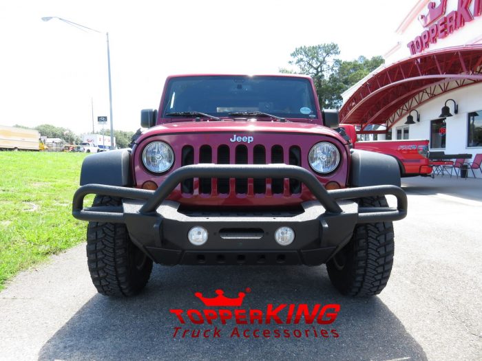 2015 Jeep Wrangler Smittybilt bumper, fender flares, and custom hitch by TopperKING in Brandon, FL 813-689-2449 Call today to start on your truck!