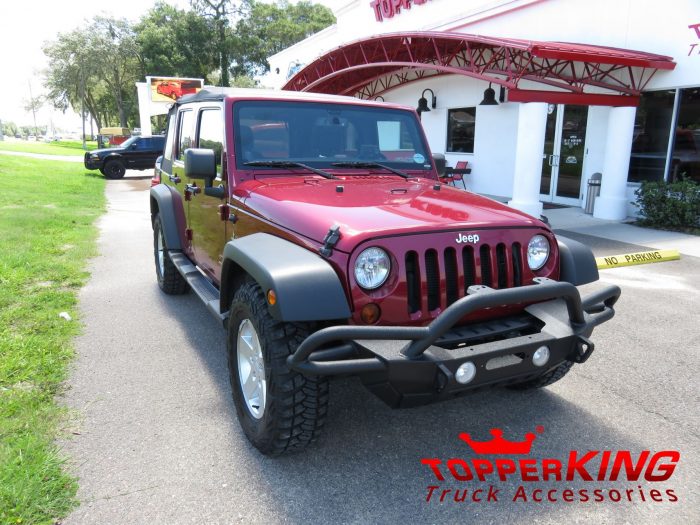 2015 Jeep Wrangler Smittybilt bumper, fender flares, and custom hitch by TopperKING in Brandon, FL 813-689-2449 Call today to start on your truck!