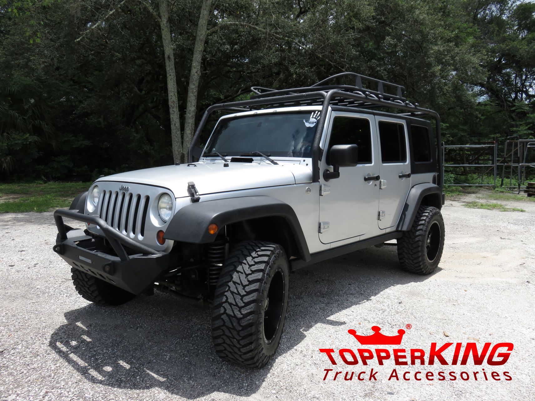 2015 Jeep Wrangler with Smittybilt Rack, Fender Flares, Hitch, Tint by TopperKING in Brandon, FL 813-689-2449 or Clearwater, FL 727-530-9066. Call today!