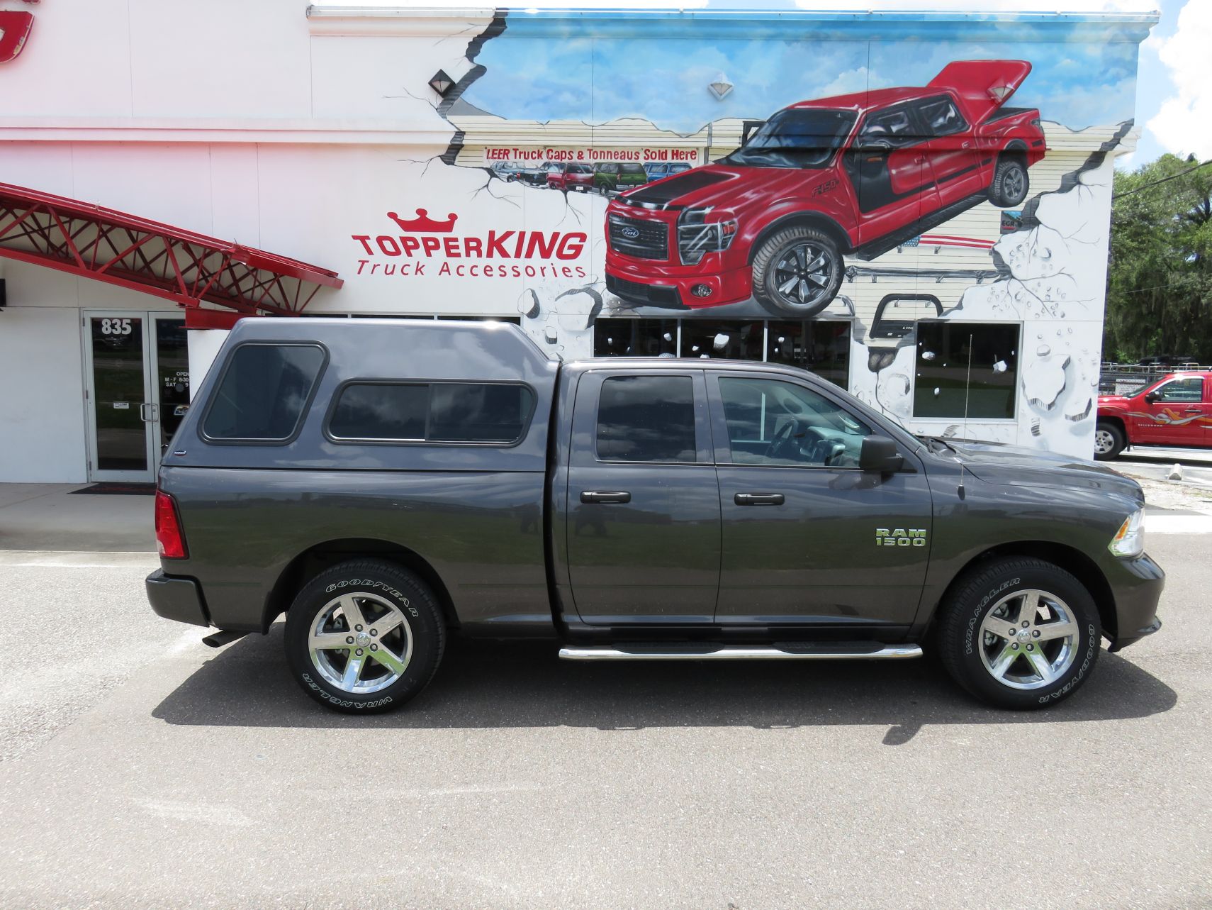 2017 Dodge RAM with Ranch Supreme fiberglass topper, Nerf Bars, Hitch, Tint by TopperKING Brandon 813-689-2449 or Clearwater FL 727-530-9066. Call today!