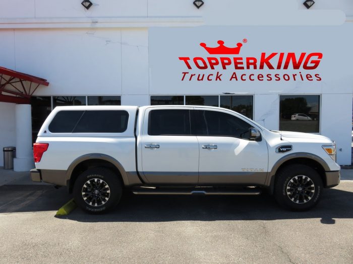 2017 Nissan Titan with LEER 100XL, Side Steps, Chrome Accessories, tint, Hitch by TopperKING Brandon 813-689-2449 or Clearwater FL 727-530-9066. Call today!