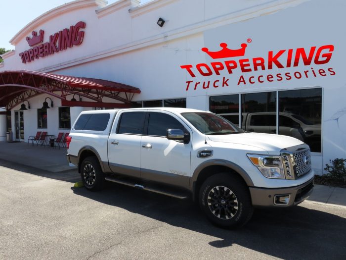 2017 Nissan Titan with LEER 100XL, Side Steps, Chrome Accessories, tint, Hitch by TopperKING Brandon 813-689-2449 or Clearwater FL 727-530-9066. Call today!