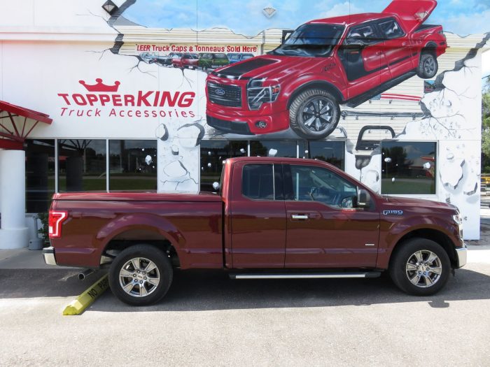 2015 Ford F150 with Leer 550 Fiberglass Tonneau, Running Boards, Chrome, Tint, Hitch. Call TopperKING Brandon 813-689-2449 or Clearwater FL 727-530-9066!