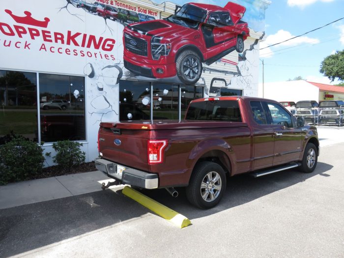 2015 Ford F150 with Leer 550 Fiberglass Tonneau, Running Boards, Chrome, Tint, Hitch. Call TopperKING Brandon 813-689-2449 or Clearwater FL 727-530-9066!