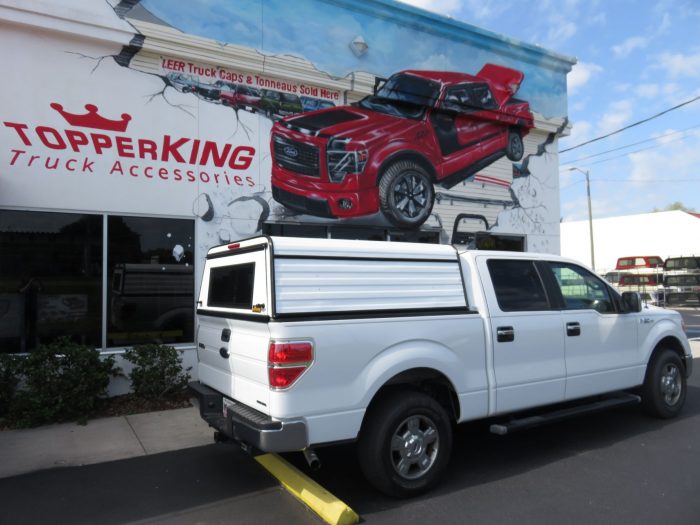 Ford F150 with Lightweight Aluminum Work Topper, Nerf Bars, Bed Protection. Call TopperKING Brandon 813-689-2449 or Clearwater 727-530-9066.