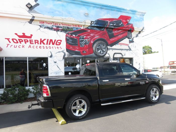 2018 Dodge RAM with LEER 700 Fiberglass Lid, Nerf Bars, Chrome, Hitch, Tint. Call TopperKING Brandon 813-689-2449 Clearwater FL 727-530-9066.