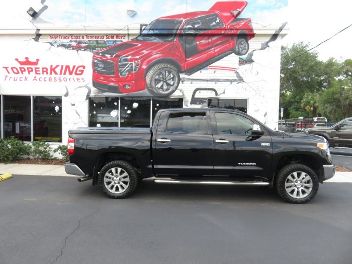 2018 Toyota Tundra with LEER 700, Nerf Bars, Grill Guard, Chrome, Hitch, Tint by TopperKING Brandon 813-689-2449 or Clearwater, FL 727-530-9066. Call today!