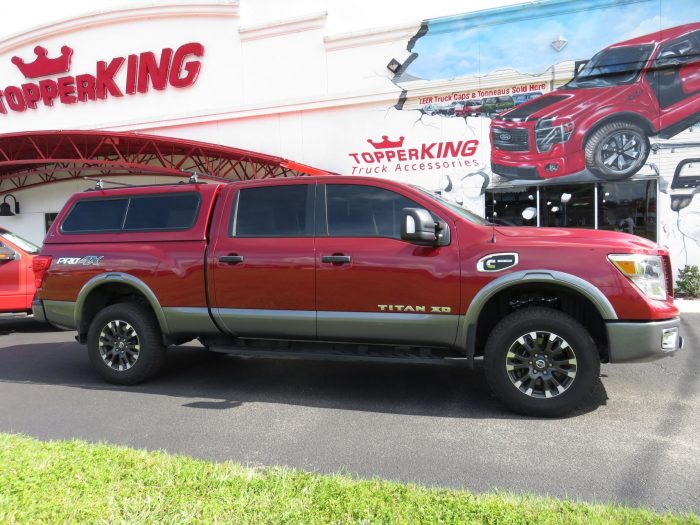 2018 Nissan Titan with Leer 100R, Roof Racks, Hitch, Nerf Bars, Tint by TopperKING in Brandon, FL 813-689-2449 or Clearwater, FL 727-530-9066. Call Today!