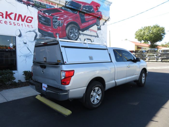 2018 Nissan Titan LEER DCC Commercial Topper, Cargo Management, Hitch. Call TopperKING Brandon 813-689-2449 or Clearwater FL 727-530-9066.