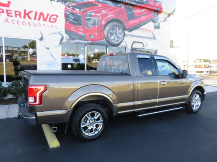 2018 Ford F150 with Window Graphic, Nerf Bars, Soft Tonneau, Chrome, Hitch. Call TopperKING Brandon 813-689-2449 or Clearwater FL 727-530-9066