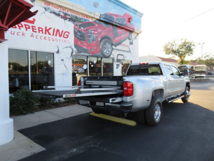 2018 Chevy Silverado with Roll-n-Lock, BedSlide, Hitch, Nerf Bar, Vent Visor. Call TopperKING Brandon 813-689-2449 or Clearwater 727-530-9066!