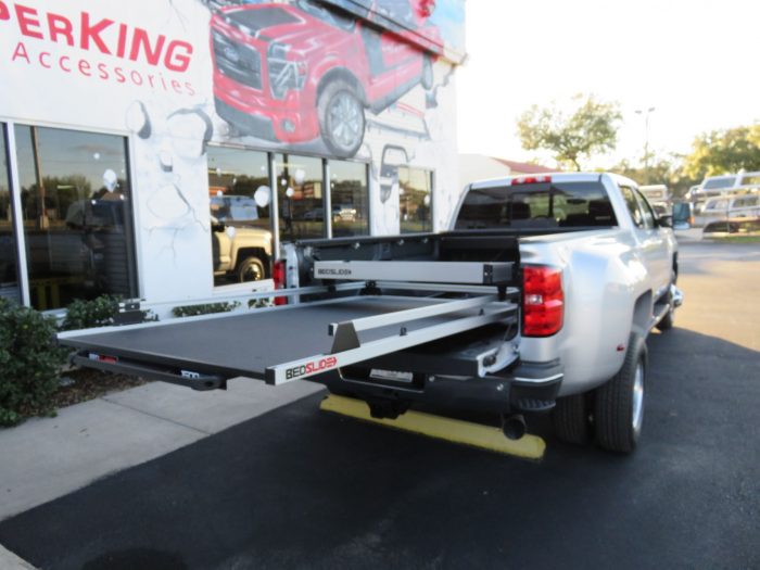 2018 Chevy Silverado with Roll-n-Lock, BedSlide, Hitch, Nerf Bar, Vent Visor. Call TopperKING Brandon 813-689-2449 or Clearwater 727-530-9066!