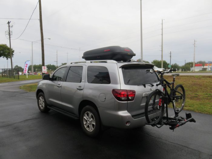 2018 Toyota Sequoia with Yakima Storage, Hitch, Bike Rack, Side Steps. Call TopperKING Brandon 813-689-2449 or Clearwater FL 727-530-9066.