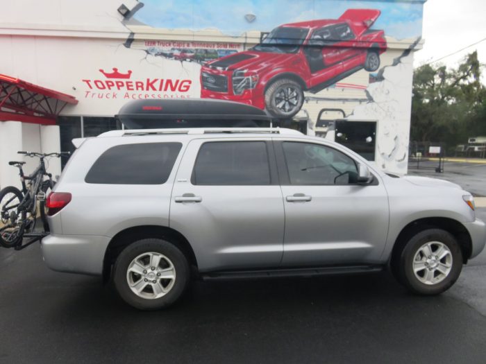 2018 Toyota Sequoia with Yakima Storage, Hitch, Bike Rack, Side Steps. Call TopperKING Brandon 813-689-2449 or Clearwater FL 727-530-9066.