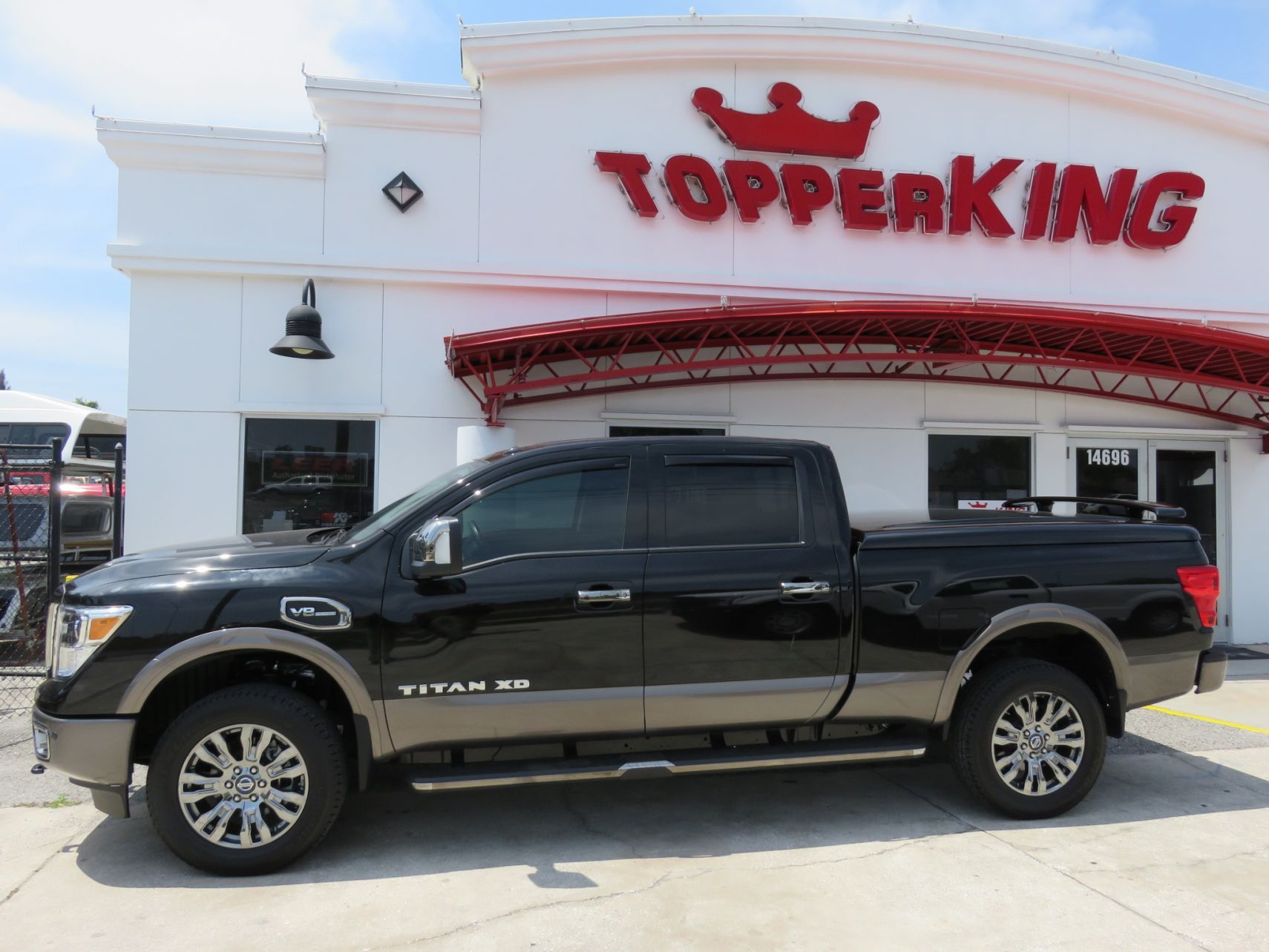 2018 Nissan Titan Ranch Legacy, Running Boards, Vent Visor, Chrome, Tint, Hitch by TopperKING Brandon 813-689-2449 Clearwater FL 727-530-9066