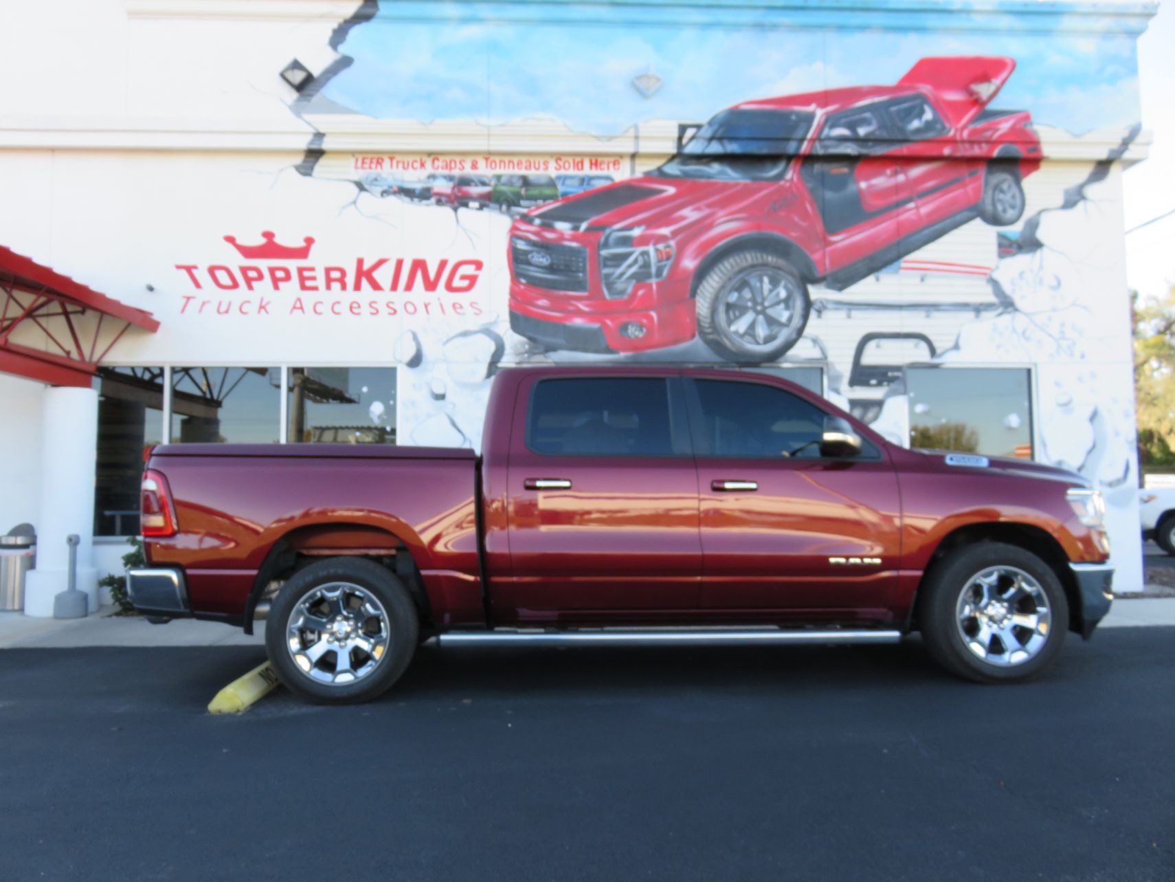2019 Dodge RAM with LEER 550, Hitch, Running Boards, Chrome, Tint by TopperKING Brandon 813-689-2449 or Clearwater FL 727-530-9066. Call Now!