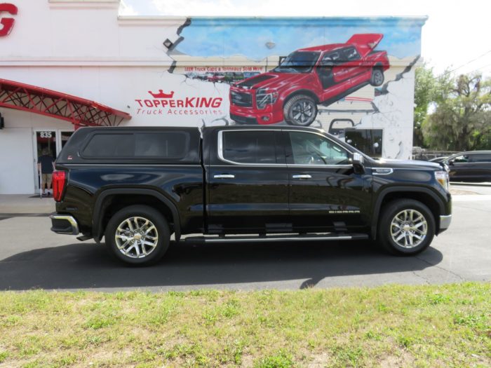 2019 GMC Sierra with LEER 100XR, Chrome, Nerf Bars, Bug Guard, Hitch, Tint. Call TopperKING Brandon 813-689-2449 Clearwater FL 727-530-9066.