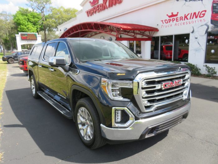 2019 GMC Sierra with LEER 100XR, Chrome, Nerf Bars, Bug Guard, Hitch, Tint. Call TopperKING Brandon 813-689-2449 Clearwater FL 727-530-9066.