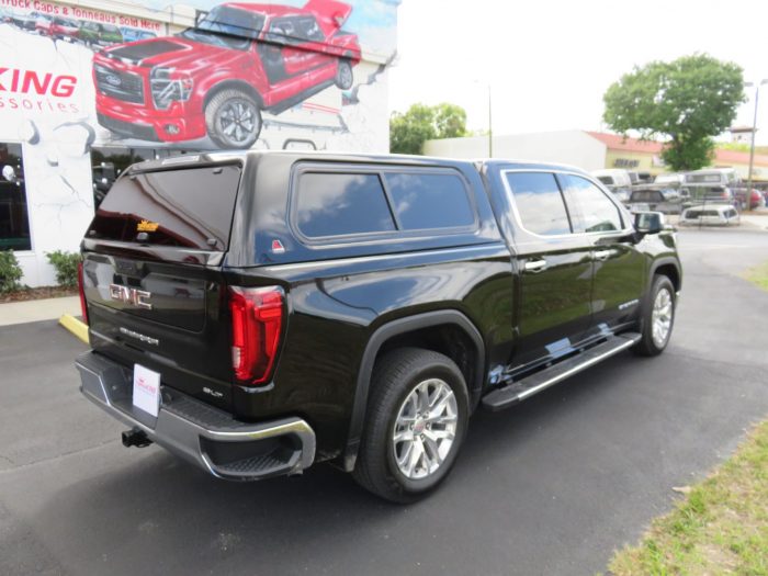 2019 GMC Sierra with LEER 100XR, Chrome, Nerf Bars, Bug Guard, Hitch, Tint. Call TopperKING Brandon 813-689-2449 Clearwater FL 727-530-9066.