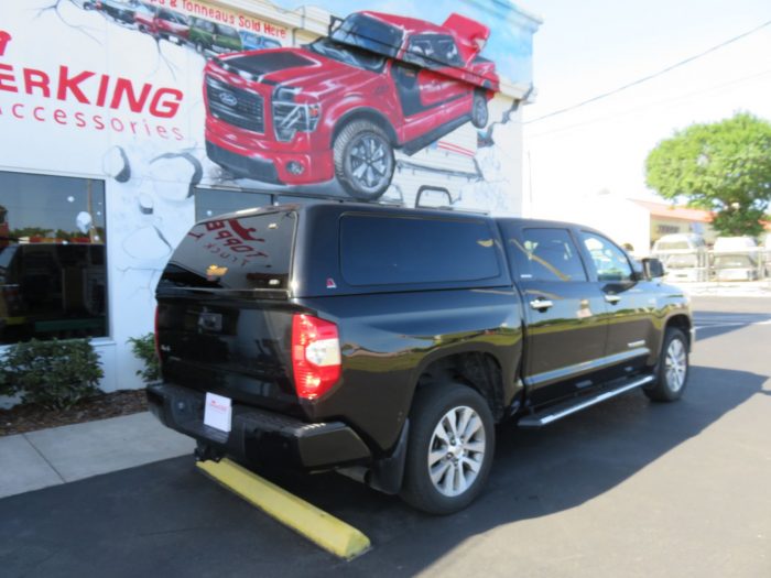 2017 Toyota Tundra with LEER 100XQ, Nerf bars, Chrome, Hitch, Tint by TopperKING Brandon 813-689-2449 or Clearwater FL 727-530-9066. Call Us!