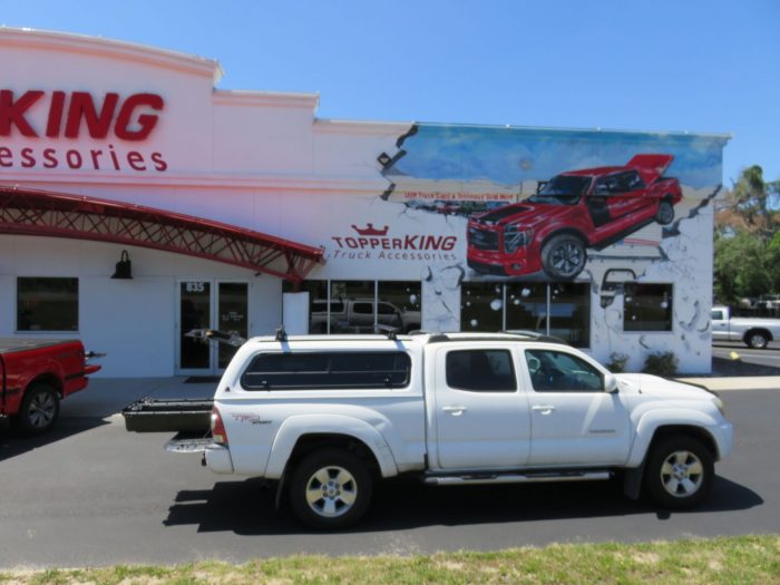 2014 Tacoma with LEER 100XR Decked, Nerf Bars, Roof Racks, Bug Guard, Hitch, Tint. TopperKING Brandon 813-689-2449 or Clearwater 727-530-9066