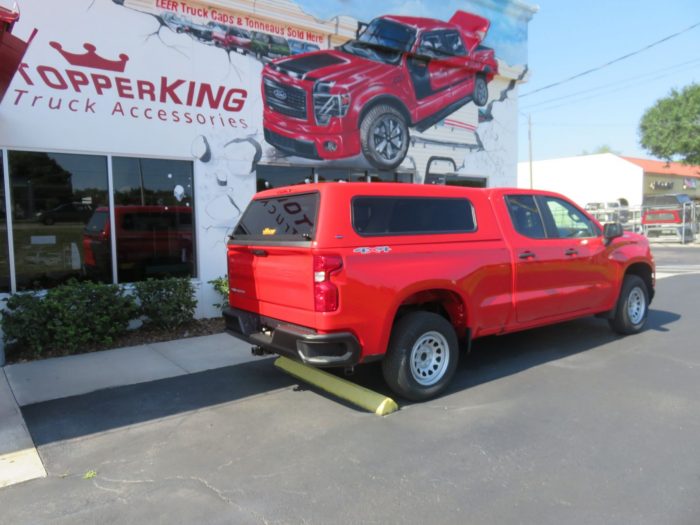 2019 Chevy Silverado with Ranch Echo Fiberglass Topper, Hitch, Tint by TopperKING in Brandon, FL 813-689-2449 or Clearwater, FL 727-530-9066. Call us today!