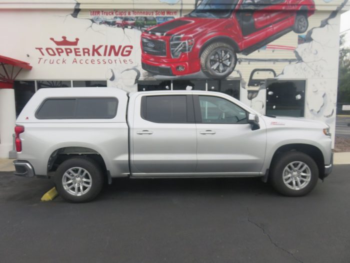 2019 Chevy Silverado with LEER 180 Fiberglass Topper, Hitch, and Tint by by TopperKING in Brandon FL 813-689-2449 or Clearwater FL 727-530-9066. Call today!