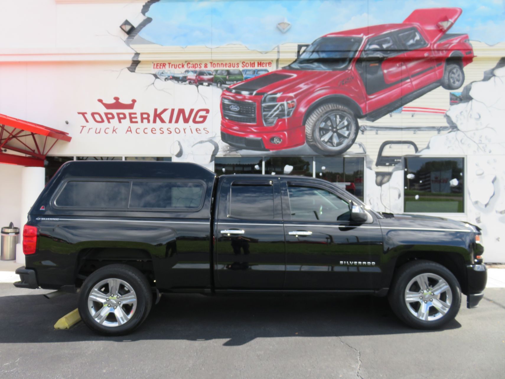 2018 Chevy Silverado with LEER 180, Vent Visors, Bedliner, Vent Visors, Graphics, Tint. Call TopperKING Brandon 813-689-2449 or Clearwater 727-530-9066!