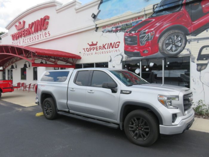 2019 GMC Sierra with LEER 100XQ, Black Out Nerf Bars, Hitch, Tint by TopperKING in Brandon, FL 813-689-2449 or Clearwater, FL 727-530-9066. Call us today!